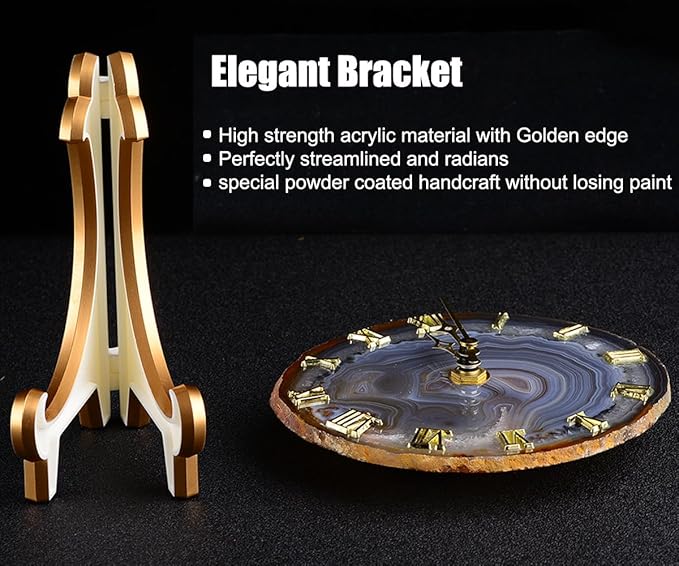 JIC Gem Natural Agate Slice Clock Natural Black/Gray with Base,Agate Clock,Decorative Clock