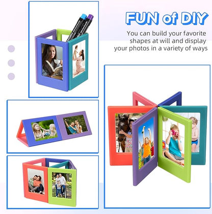 Konohan 6 Packs Magnetic Photo Picture Frame Refrigerator Magnets Holds 3.5 x 2.6 Inch Colorful Mini Table Picture Frames for Fridge Compatible with Fujifilm Instax Small Polaroid