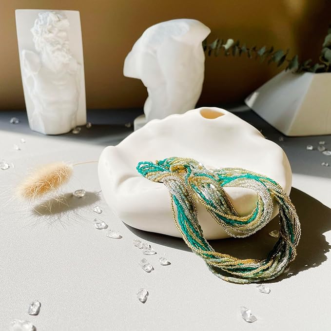 J.K.Leo Exquisite Small Ceramic Jewelry Tray - Trinket Dish Evil Eye Decor, Gold Plate Ring Holder, Modern Boho Home Essentials, Perfume Organizer, Witchy, Aesthetic Room Decor (Sofa)