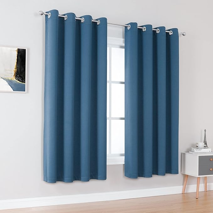 DUALIFE Midnight Grommet Room Darkening Curtains 52 x 72 Inches, 2 Panels