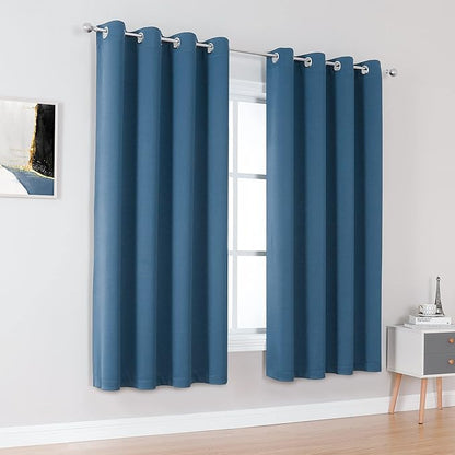 DUALIFE Midnight Grommet Room Darkening Curtains 52 x 72 Inches, 2 Panels