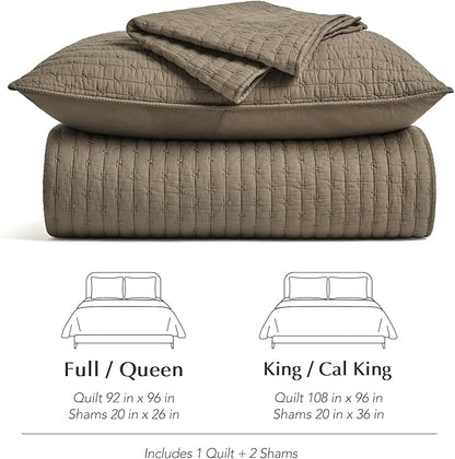 EVERGRACE Cross Stitch Pre-Washed Cotton Quilt Bedding Set King Size, Oversized 3 Pieces Lightweight Bedspread Coverlet for All Season, with 2 Matching Shams, Mocha Brown, 108"x96"