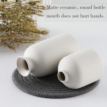 CEMABT White Ceramic vase Set-3 Small Flower vases for Decor,Modern Boho Farmhouse Home Decor,Decorative vase for Pampas Grass&Dried Flowers,idea Shelf,Table,Bookshelf ，Entryway- Distressed