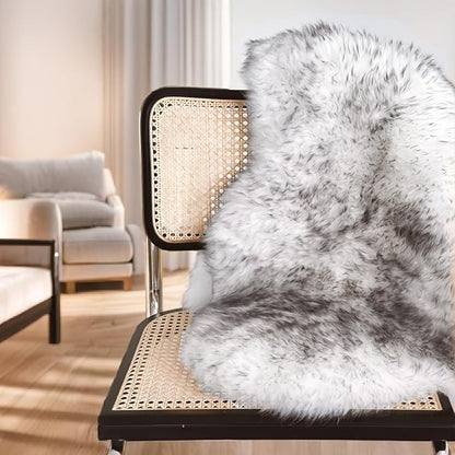 Fluffy Real Sheepskin Rug, Shaggy Fur Premium Soft Bedroom/Living Room Area Rug for Soft Fur Pray Pup Carpet Cushion, Chair Sofa Seat Cover(Wolf Tipped, Single Pelt/2FT*3FT)