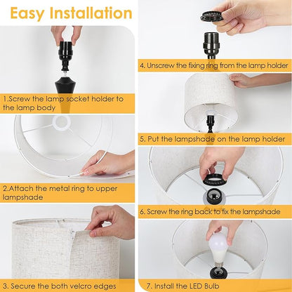 GGOYING 22” Set of 2 Touch Control Table Lamp with USB A+C Ports, 3-Level Dimmable Bedside Lamp with Fabric Lampshade, 3000K LED Bulbs, Nightstand Lamp for Bedroom Livingroom Office, Black