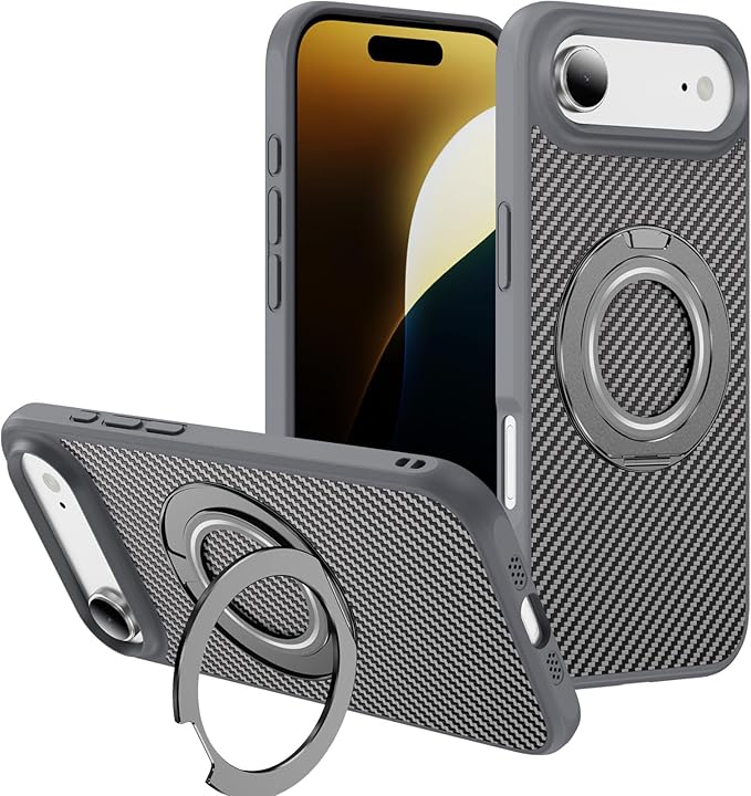 Mag-Stand Carbon Fiber Case for iPhone 17 Air, 360° Rotate Magnetic Stand, Compatible with MagSafe, 15FT Military Protection, Slim Shockproof Magnetic Kickstand Mag Phone Case for Men Women