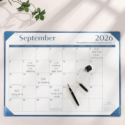 Gannyfer Desk Calendar 2026 with Desktop Mat, Simplified Large 22" x 17" Desktop Pad Calendar, 18 Month Desk Calendar 2026-2027, Use Jan 2026 to Jun 2027, Office Supplies Perfect for Home School and Office - Blue