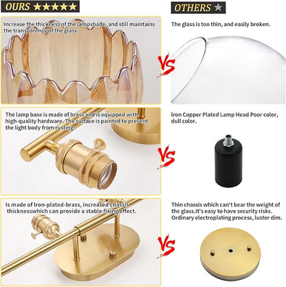 Bathroom Light Fixtures, 4-Light Brass Vanity Wall Light Over Mirror with Amber Tulip Glass Shade for Bedroom Living Room (Bulb Not Included)
