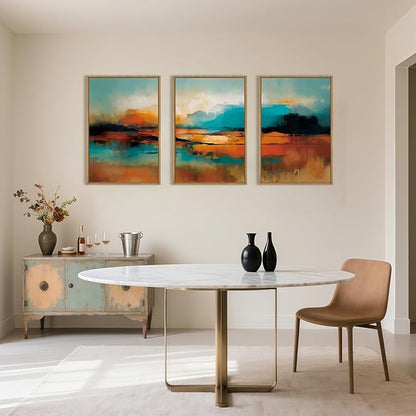 Large Abstract Burnt Orange Framed Canvas Wall Art,Neutral Blue and Black Wall Decor,Modern Brush Stroke Artwork,Minimalist Watercolor Art Print for Living Room,Bedroom,Office- 24"x36"x3