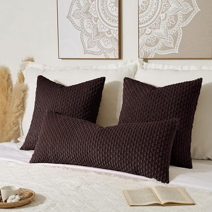 Kevin Textile 20x54 Inch Long Body Lumbar 1 Pack Boho Decorative Throw Pillow Cover Soft Striped Corduroy Rectangle Cushion Case Farmhouse Accent for Living Room Couch Sofa Bed, Coffee