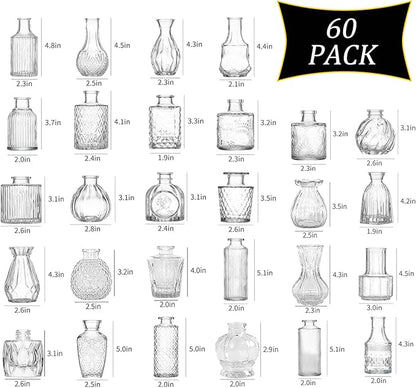 Glass Bud Vases Set of 60, Small Glass Vase for Flowers, Clear Small Vases for Centerpieces, Vintage Bud Vase in Bulk for Wedding, Party, Events, Reception, Home Decor