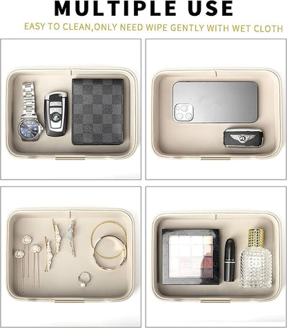 SANZIE Luxury Leather Tray Desktop Storage Catchall Organizer Decorative Tray for Entryway Table to Hold Jewelry Watch Keys Phone Wallet (Metal Glided, Grey)