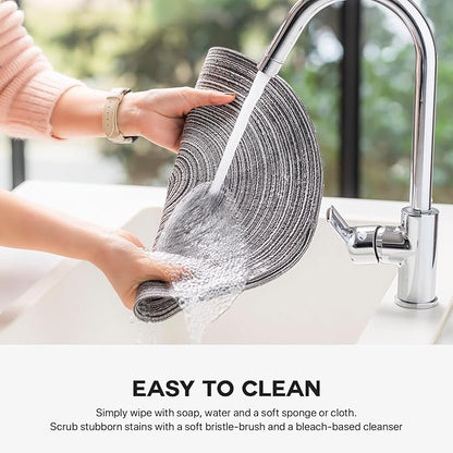 Round Placemats Set of 4 Woven Placemats Washable Braided Table Mats for Dining Table Heat Resistant Non-Slip Circle Place Mats(Mixed Gray)
