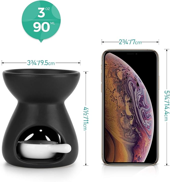 ComSaf Essential Oil Burner Wax Melt Burners Set of 1, Aromatherapy Aroma Burner Ceramic Oil Diffuser Candle Tealight Holder Home Bedroom Decor Christmas Housewarming Gift, Black