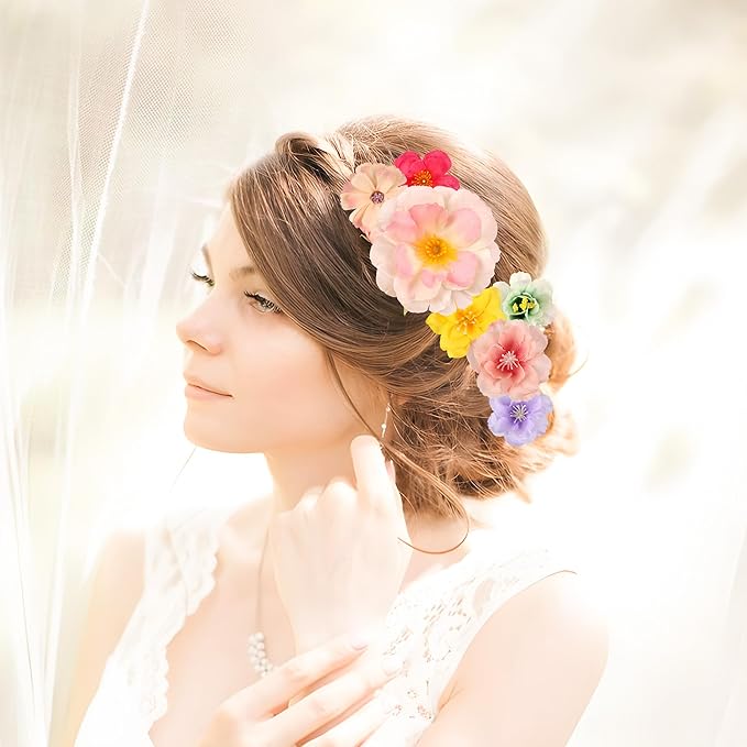 210 Pcs Mini Silk Flower Heads Small Fake Rose Daisy Faux Flowers Bulk for Crafts Artificial Loose Fabric Flowers Heads Sunflower Bulk for Wedding Hair Cap Dresses Decorations (Bright Pink Mixed)