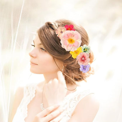 210 Pcs Mini Silk Flower Heads Small Fake Rose Daisy Faux Flowers Bulk for Crafts Artificial Loose Fabric Flowers Heads Sunflower Bulk for Wedding Hair Cap Dresses Decorations (Bright Pink Mixed)