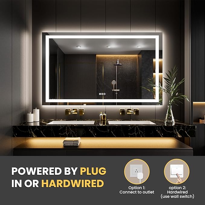 LOAAO 55"X40" LED Mirror for Bathroom, Lighted Bathroom Mirror with Lights, Anti-Fog, Dimmable, Memory Function, Easy to Install, Clear Reflectionn