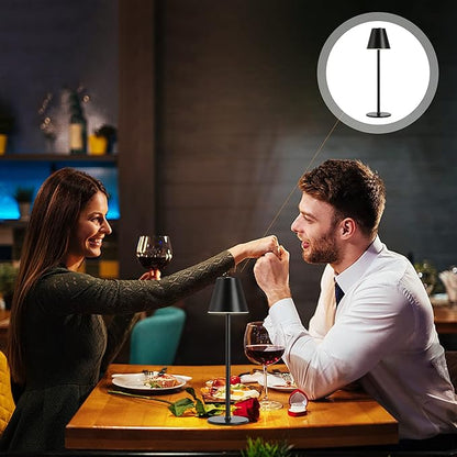 2-Pack Cordless Table Lamps - 5000mAh Rechargeable Battery Operated Desk Lamp, 3-Level Dimmable LED Night Light for Bedroom, Dining, Restaurant - Metal Design (Black 2-Pack)