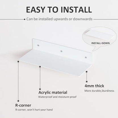 12 Inches White Acrylic Wall Shelves Set of 4, Wall Mounted Shelves Moel Car, Candle, Calendar, Towel, Tissue, Doll, 2 Pack