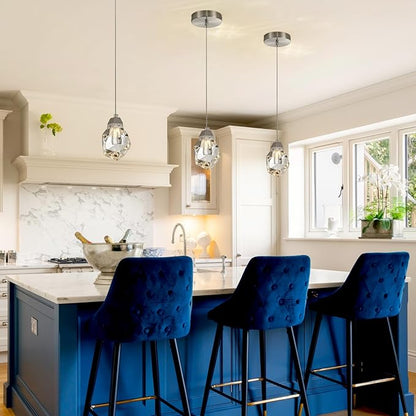 Crystal Pendant Light, 1-Light Mini Diamond Prism Hanging Ceiling Light with Brushed Nickel Finish, Color Changing LED Small Chandelier for Kitchen Island, Dining Room, Bedroom, Hallway, Bar