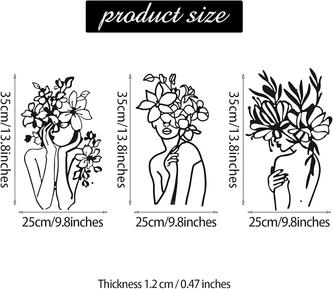 Photect 3 Pcs Metal Wall Art Decor Minimalist Abstract Woman metal Modern Line Drawing Wall Art Decor Female Single Line Home Hanging for Bedroom Kitchen Bathroom Living Room