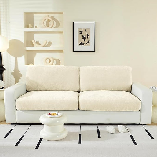 Large Backrest Cushion Covers Super Stretch for 2 Couch Back Cushions, Featuring Chenille Yarn (Softer Version, 2PC, Beige)