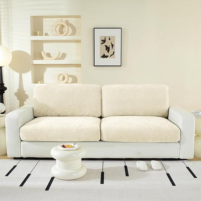 Individual Couch Cushion Covers, Stretch Sectional Couch Covers for L Shaped Sofa, Softer Chenille Sofa Covers for 2 Couch Cushions, Non-Slip Seat Slipcover Protector (2 Piece, Beige)