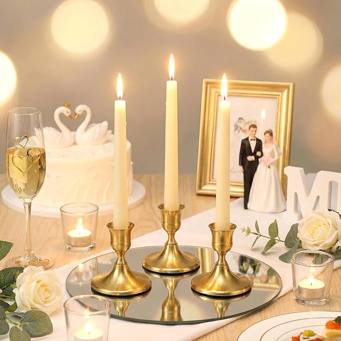 12 Pcs Gold Brass Taper Candle Holders Vintage Metal Candlestick Holders Set for Wedding Table Centerpiece, Christmas Mantel, and Home Decor