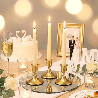 12 Pcs Gold Brass Taper Candle Holders Vintage Metal Candlestick Holders Set for Wedding Table Centerpiece, Christmas Mantel, and Home Decor