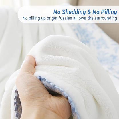 Viviland Fleece Throw Blanket Reversible Muslin Blankets, Soft Throw Blanket for Couch and Bed, Breathable Quilt Bedspread, Gauze Bedding for Adults, Large 50x70 inch, Blue Nerrah