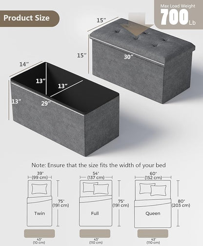 Folding Storage Ottoman Bench, Multi-Functional Ottoman Foot Rest, End of Bed Bench, Storage Chest for Living Room, Bedroom, Hallway, Entryway, Holds Up to 600 lbs (Dark Gray, 30 Inches)