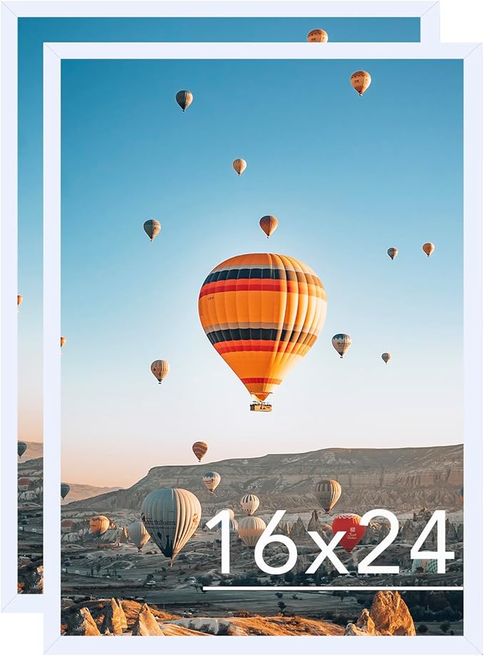 16x24 Picture Frame Set of 2 White for Poster Photo Picture and 40x60 cm Canvas, Horizontal and Vertical Formats for Wall Hanging, 16 x 24 Wall Gallery Poster Photo Frame,2 Pack, White