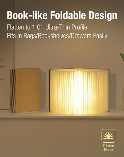 Wooden Book Lamp - Portable Folding LED Book Light for Reading, Unique Gift for Book Lovers, Magnetic Mood Lighting for Home&Library Decor (Maple)