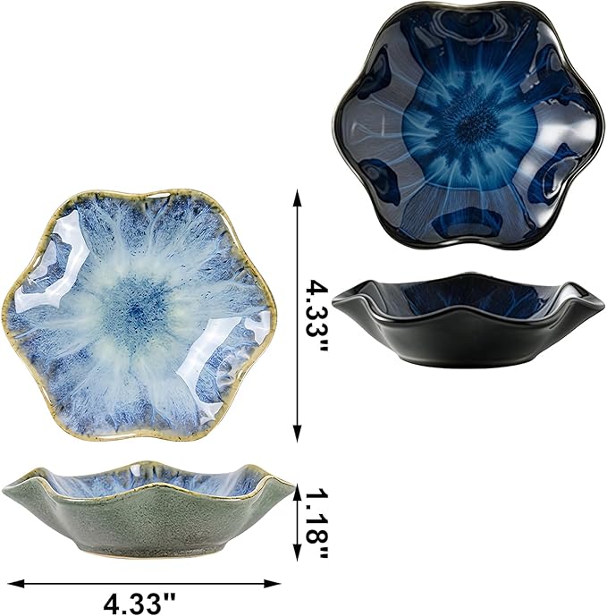 2Pcs Ceramic Jewelry Dish - Lotus Leaf Shape, for Ring Holder Necklace Small Key, Suitable for Mother Friend Sister, Gifts for Women, Cute Plate Trinket Tray, Home Decor (Light Blue & Blue)