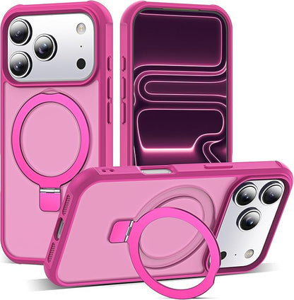 Compatible with iPhone 17 Pro Case with Invisible Magnetic O-Ring Stand Military-Grade Translucent Phone Case for iPhone 17 Pro 6.3" [Compatible with Mag-Safe][Great Grip Feeling], Rose