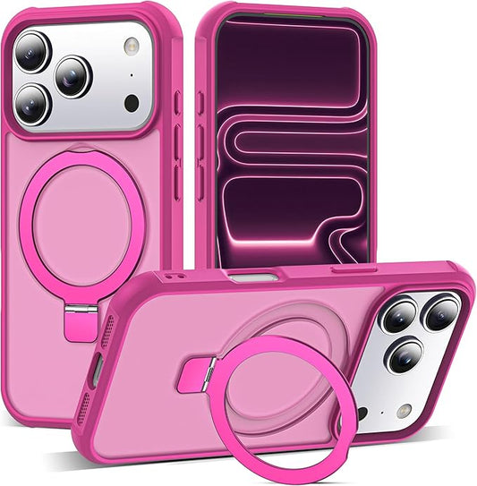 Compatible with iPhone 17 Pro Case with Invisible Magnetic O-Ring Stand Military-Grade Translucent Phone Case for iPhone 17 Pro 6.3" [Compatible with Mag-Safe][Great Grip Feeling], Rose