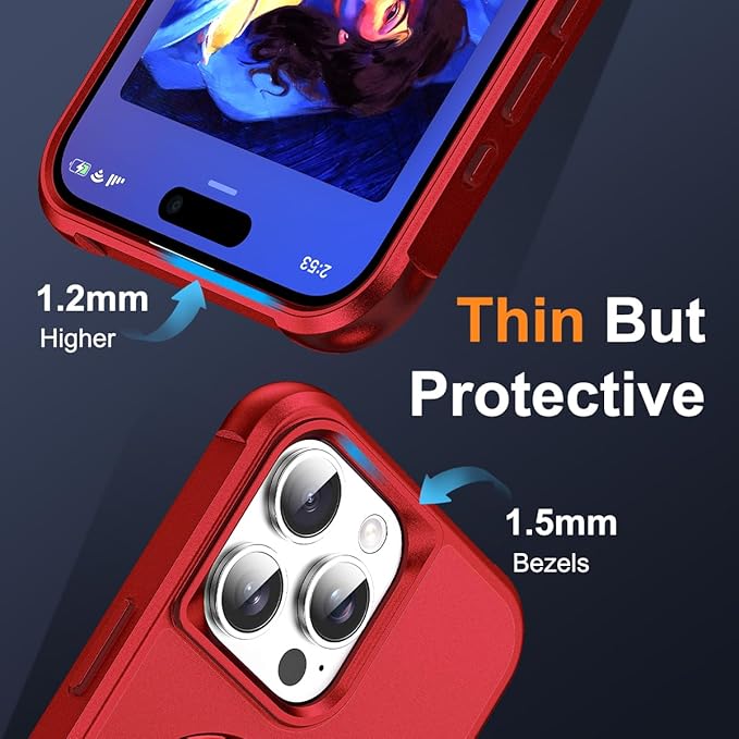 Compatible with iPhone 15 Pro Case with Invisible Magnetic O-Ring Stand Military-Grade Case for iPhone 15 Pro 6.1" [Compatible with Mag-Safe][Great Grip Feeling], Red