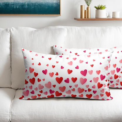 Valentines Day Pillow Covers 12x20 Set of 2 Red Pink Heart Throw Pillow Covers Love Pillowcase Linen Decoration Farmhouse Holiday Cozy Soft Cushion Case Couch for Indoor Outdoor Home Decor