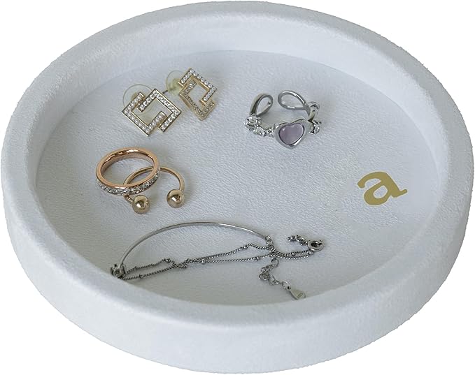 COLLECTIVE HOME - Velvet Jewelry Tray, 6" Monogrammed Jewelry Dish, Smooth Velour Display Dish for Rings, Earrings, Necklaces, Makeup, Personalized Gifts for Women (White-a)