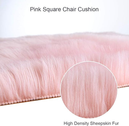 Softlife Pink Faux Fur Sheepskin Chair Cover Seat Cushion Pad Super Soft Area Rugs for Living Bedroom Sofa Dorm (1.6ft x 1.6ft)
