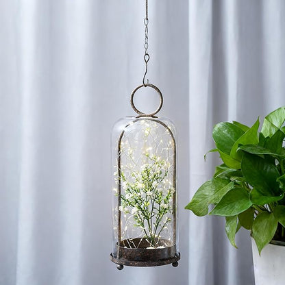 16" High Versatile Modern Metal Hurricane Lantern with Handmade Sturdy Glass Dome in Rustic Brown for Pillar Candle & Plants, Industrial, Farmhouse, Shabby Chic (Brown, 6.3:x16.5)