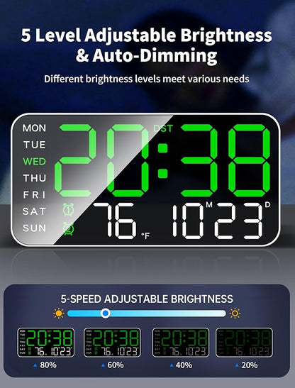 MASHI 8.4''Large Digital Wall Clock, Led Alarm Clock with Big Digits, Date, Temperature, DST, Modern Decor Design for Desk,5-Level Brightness for Room, Bedroom, Gift, Yougster and Elderly