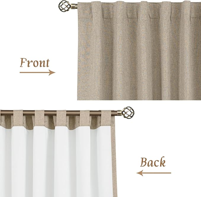 LAMIT 100% Blackout Natural Linen Curtains, 78 Inches Linen Textured Thermal Bedroom Curtains Back Tab and Rod Pocket Neutral Panels with White Liner for Farmhouse, 2 Panels, 52 x 78 Inch, Taupe