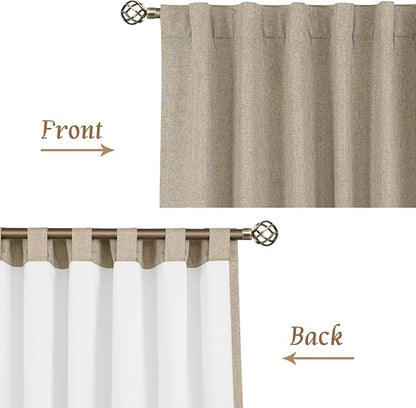 LAMIT Natural 100% Blackout Linen Curtains, 45 Inches Linen Textured Thermal Bedroom Curtains Back Tab and Rod Pocket Neutral Panels with White Liner for Farmhouse, 2 Panels, 38 x 45 Inch, Taupe