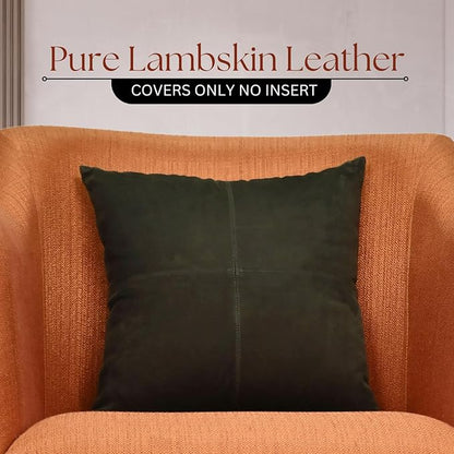 LL LEATHER LOVERS Genuine Suede Leather Pillow Cover, 16x16 Inch Case for Lumbar Throw Couch Pillows, Thick & Soft Cushion Covers for Sofa Bed Home Decor (Suede Deep Forest Green Plain Pack of 2)