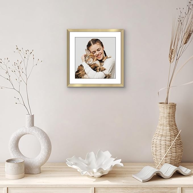 Americanflat 10x10 Picture Frame with Shatter-Resistant Glass - Use as 8x8 Frame with Mat or Display 10x10 Photo Without Mat - Streamline Collection - Square Frames for Tabletop or Wall - Gold