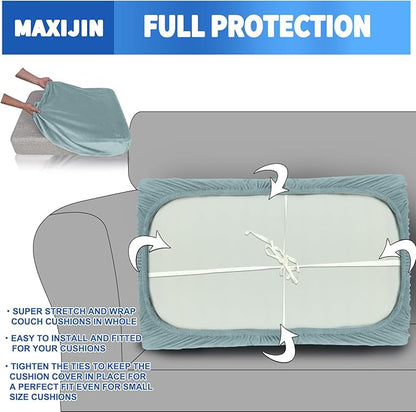 MAXIJIN Velvet Stretch Couch Cushion Covers Soft Loveseat Cushion Cover Replacement Sofa Seat Cushion Slipcovers RV Protector with Elastic Bottom (1 Piece Loveseat Cushion Cover, Dusty Blue)
