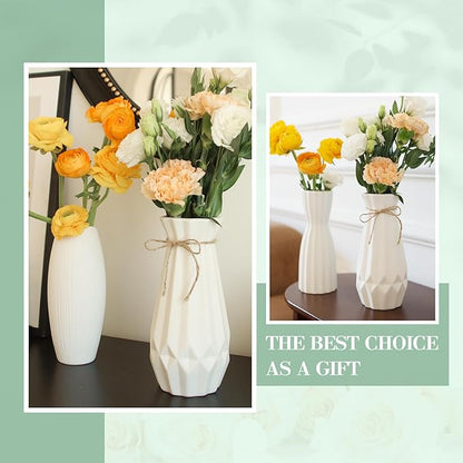 6 Pack White Ceramic Vase, Flower Vase Textured Table Centerpiece Weddings Vases with Twine Bow, Modern Home Decor, Fit for Foyer Living Room Fireplace Bedroom Kitchen 7.09-8.27" H