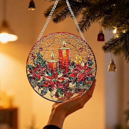 Chrismas Acrylic Stained Glass Window Hanging,Sun Catcher Decor Stained Panel Hangings Wall Art Decor, 2026 8x8inch (SCI186 Candle)