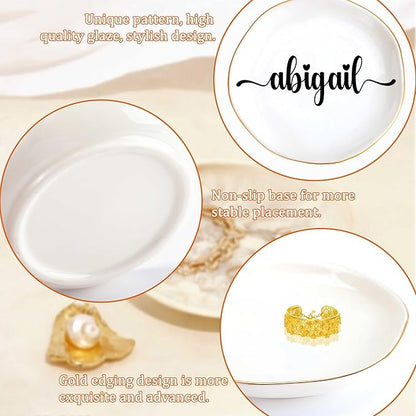 JoycuFF Abigail Personalized Name Ceramic Jewelry Tray, Mothers Day Christmas Anniversary Engagement Birthday Gifts for Women Couples, Trinket Dish for Rings Earrings Necklaces Bracelets Keys